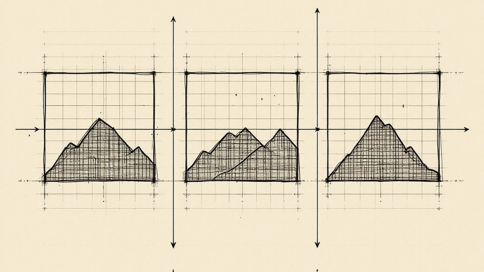 Three grids of pixels at different coarseness linked by arrows on graph paper